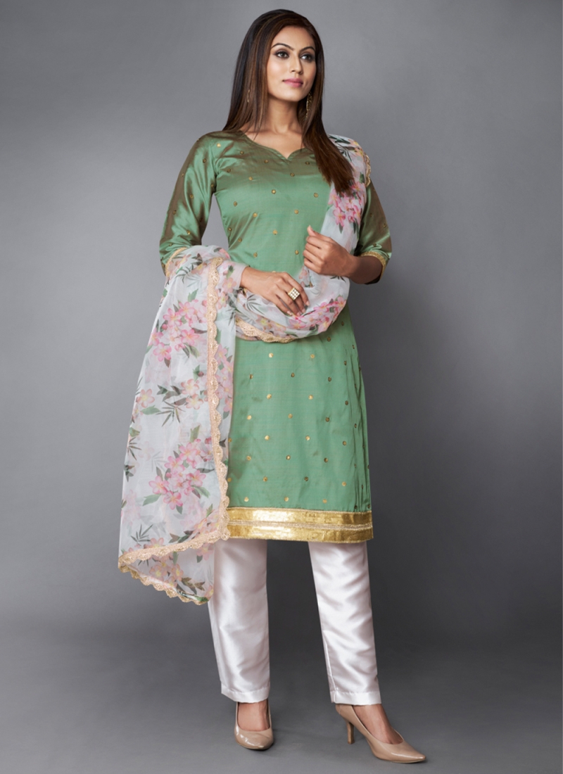 Dazzling Green Art Silk Pant Style Suit