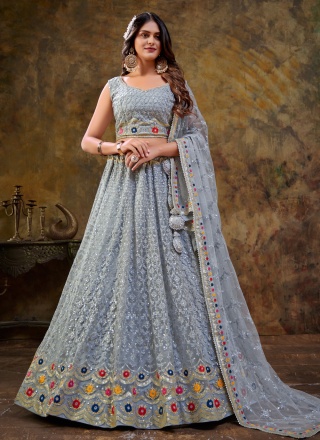 Delightful Grey Embroidered A Line Lehenga Choli