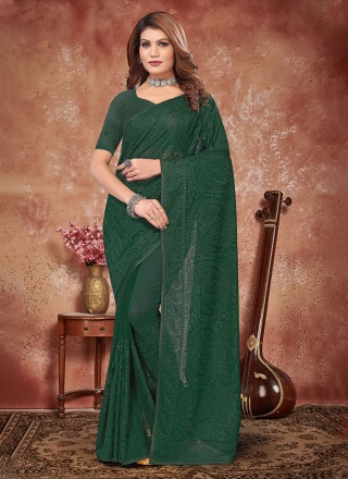 Delightsome Green Resham Contemporary Style Saree