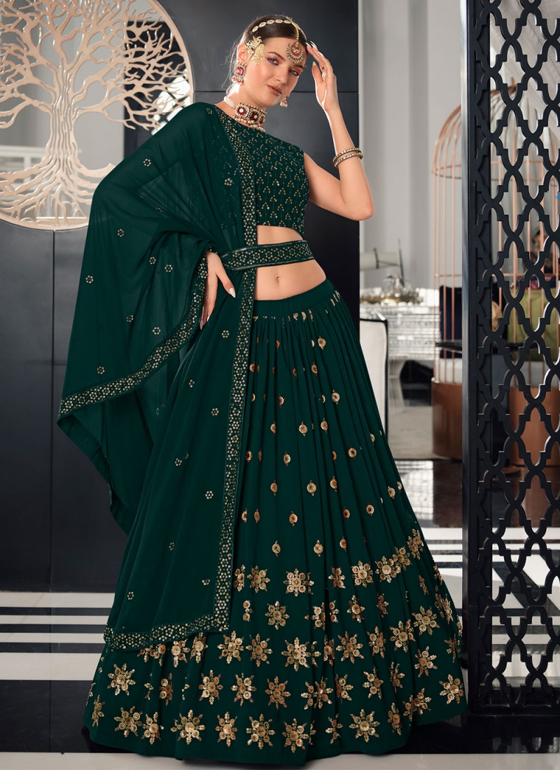 Demure Embroidered Green Lehenga Choli