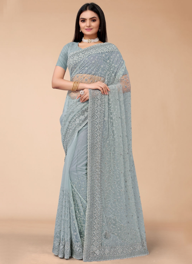 Deserving Embroidered Net Trendy Saree