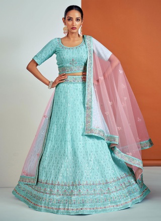 Designer Lehenga Choli Dori Work Georgette in Aqua Blue