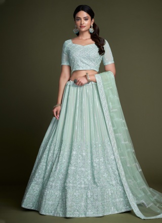 Designer Lehenga Choli Embroidered Georgette in Aqua Blue