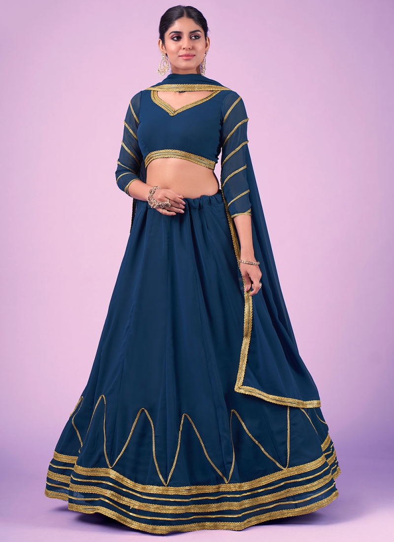 Buy Digital Print Chinon Blue Designer Lehenga Choli Online : USA -