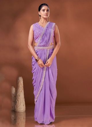 Designer Saree Border Chinon in Lavender