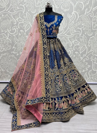 Desirable Dori Work Velvet Blue Lehenga Choli