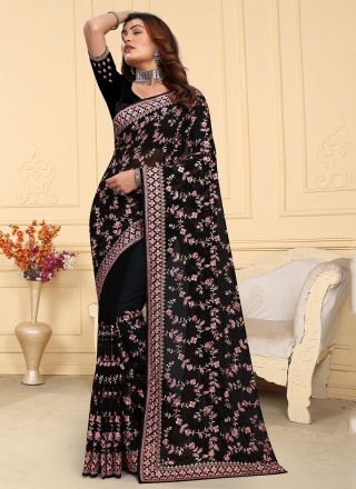 Desirable Embroidered Black Classic Saree