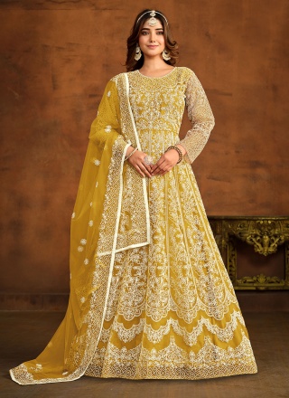 Desirable Embroidered Mustard Trendy Salwar Kameez 