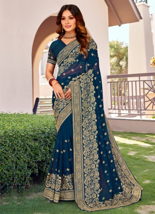 Dignified Georgette Morpeach  Classic Saree