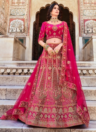 Dignified Pink Dori Work Velvet A Line Lehenga Choli