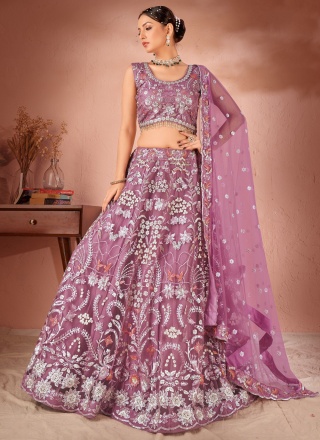 Dignified Sequins Lavender Net Readymade Lehenga Choli