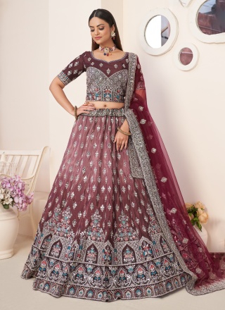 Dilettante Maroon Sequins Net Designer Lehenga Choli