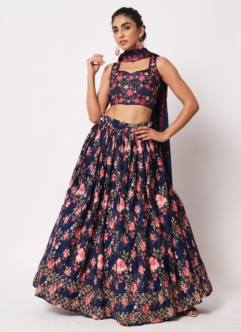 Dilettante Navy Blue Crush Designer Lehenga Choli