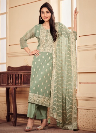 Distinctive Embroidered Organza Green Trendy Salwar Suit