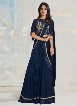 Distinctive Lycra Blue Classic Saree