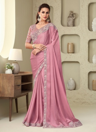 Distinctive Silk Border Pink Contemporary Saree