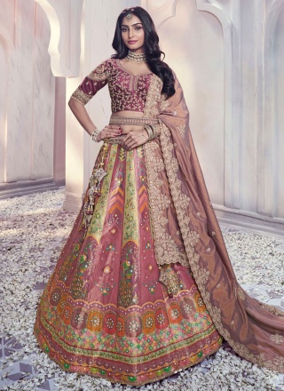 Distinctive Silk Multi Colour Embroidered Lehenga Choli