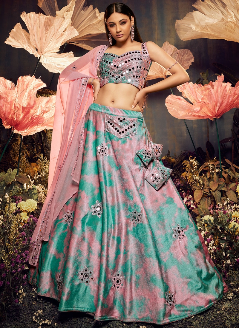 Distinctively Pink and Sea Green Lehenga Choli