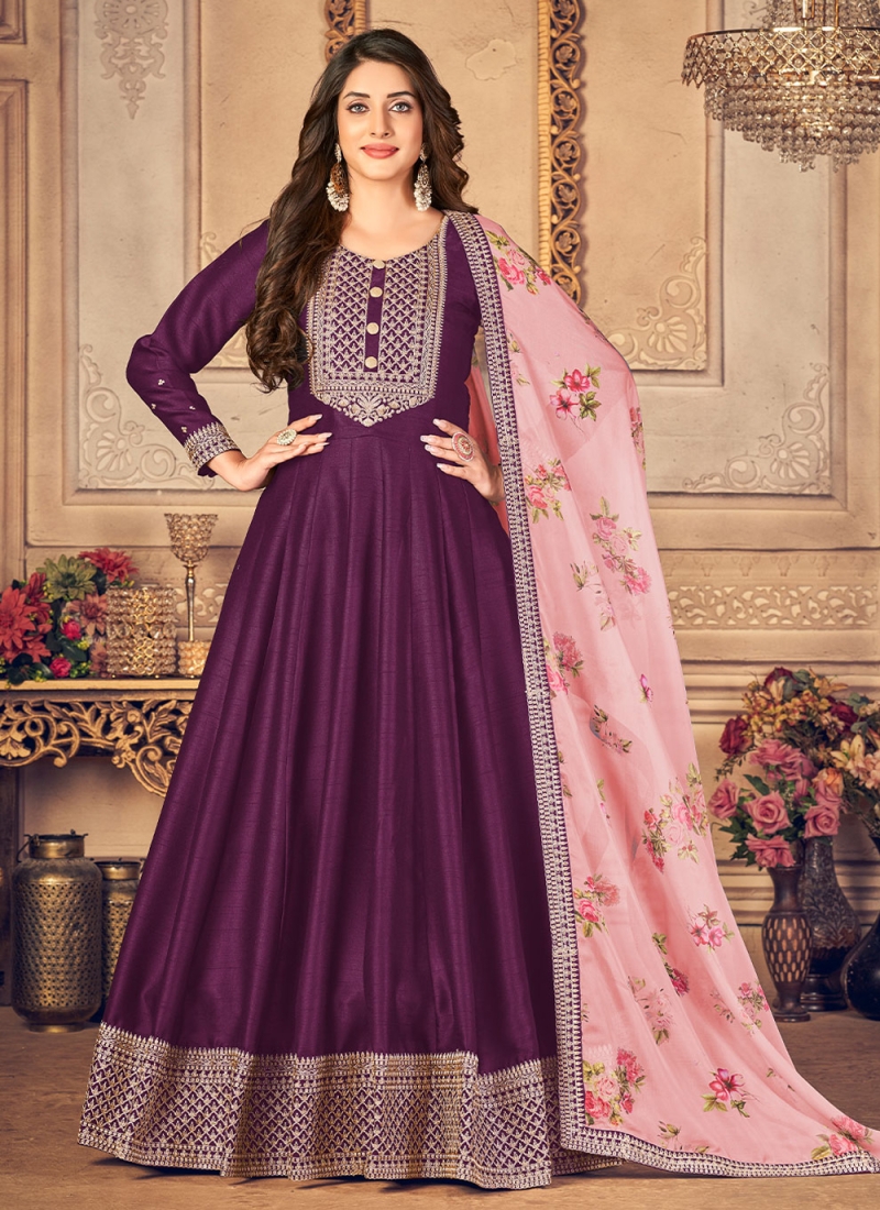 Multi-colored Floor Length Printed Anarkali Suit