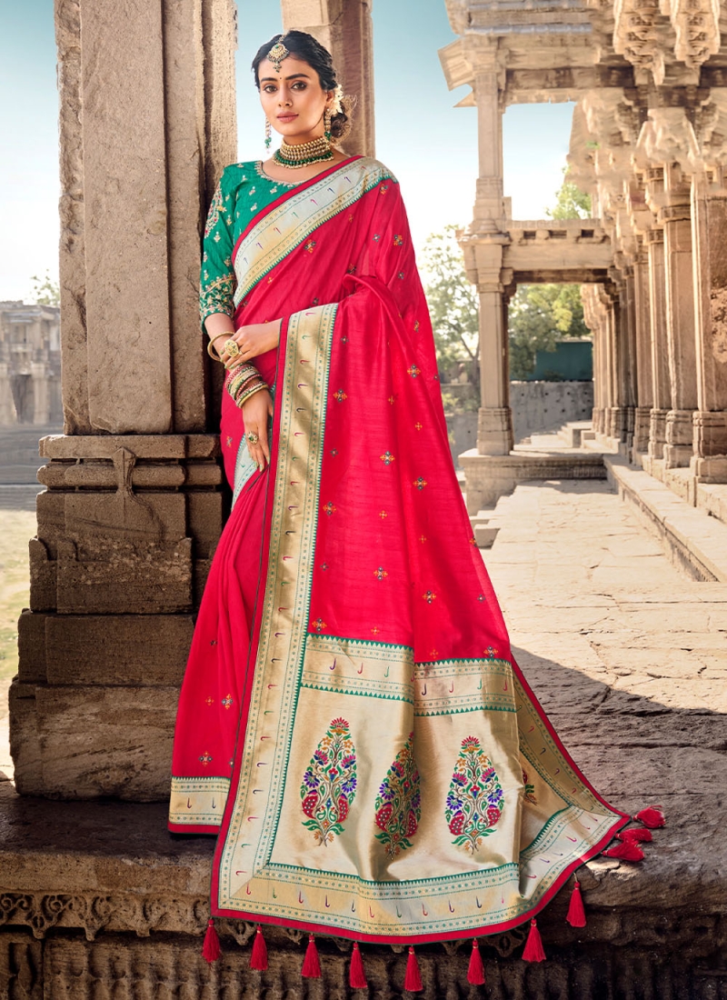 Divine Weaving Red Banarasi Silk Classic Designer Saree