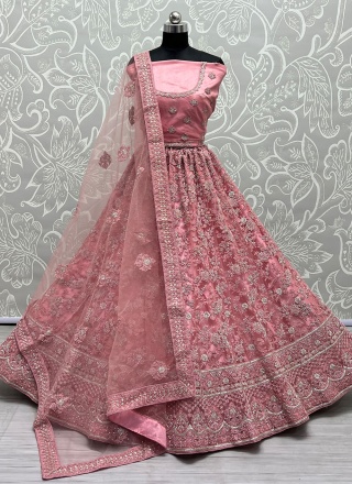 Dori Work Net Lehenga Choli in Pink