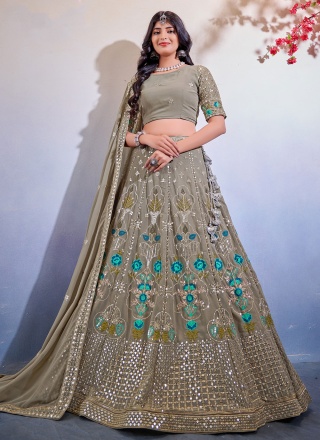 Elegant Georgette Grey Sequins Lehenga Choli