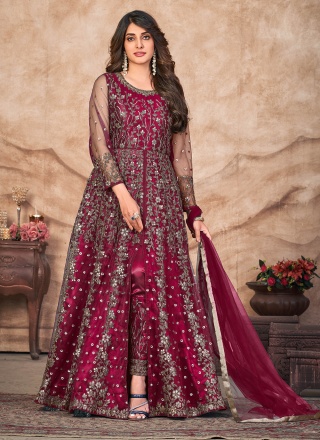 Elegant Net Hot Pink Embroidered Designer Salwar Kameez