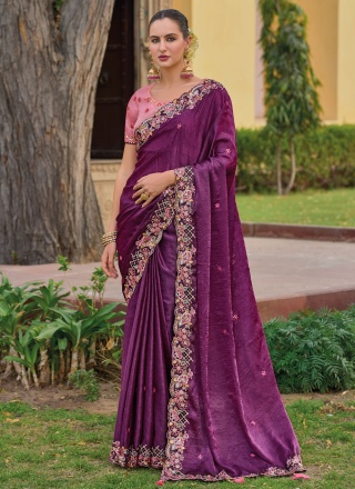 Elite Purple Cutwork Silk Contemporary Saree