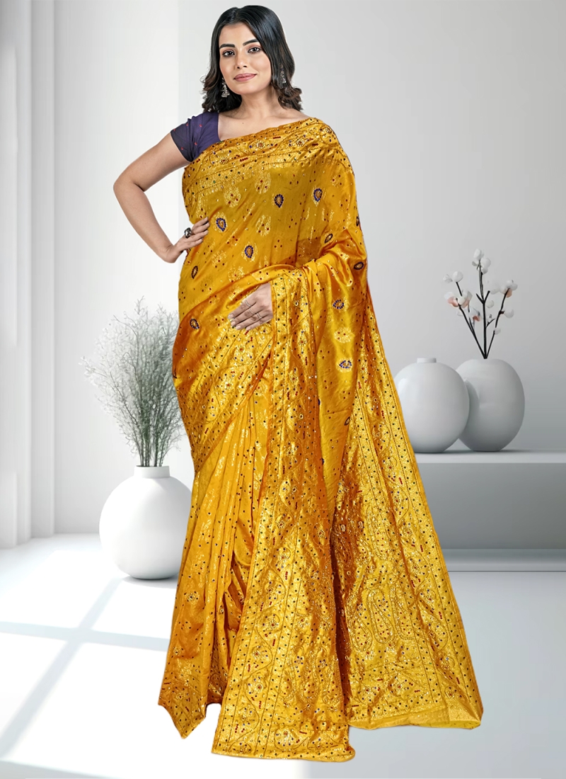 Embroidered Bhagalpuri Silk Contemporary Saree in Gold