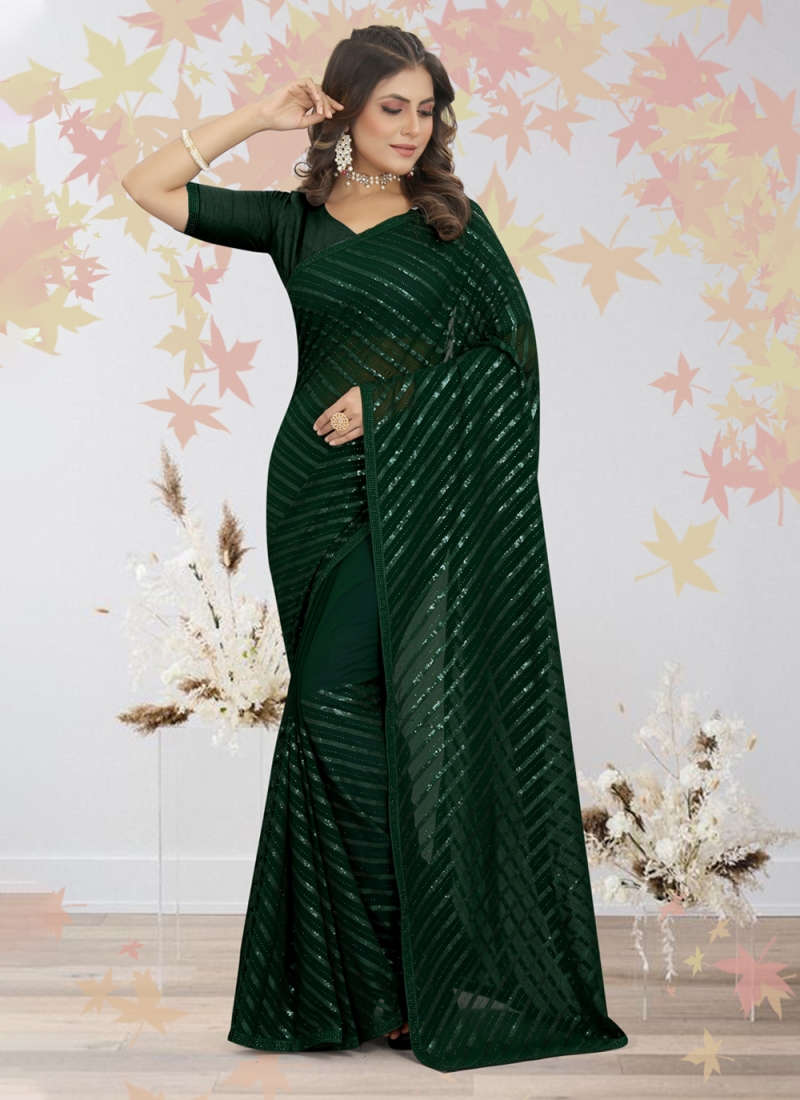 Embroidered Georgette Contemporary Saree in Green