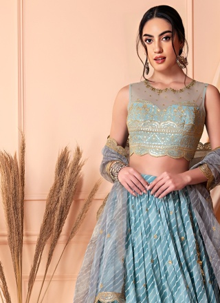 Embroidered Georgette Readymade Lehenga Choli in Aqua Blue