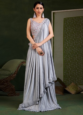 Embroidered Imported Classic Saree in Grey