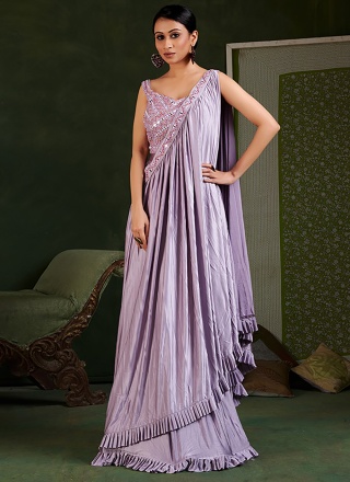 Embroidered Imported Contemporary Saree in Lavender