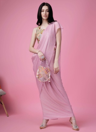 Embroidered Imported Contemporary Saree in Pink