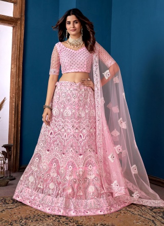 Embroidered Net Trendy Lehenga Choli in Pink