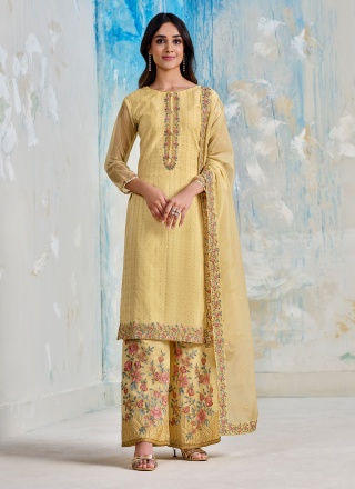 Embroidered Organza Designer Salwar Kameez in Yell