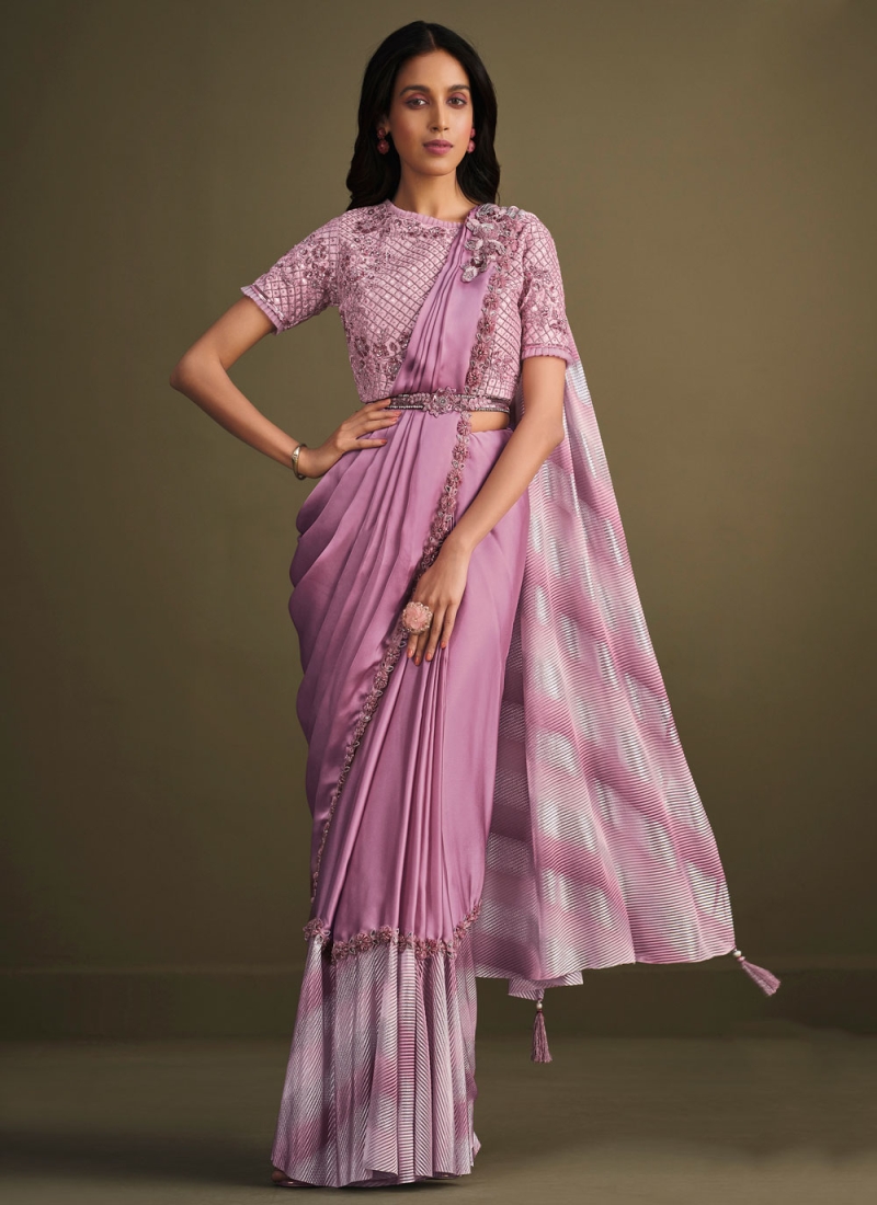 Embroidered Satin Silk Trendy Saree in Pink