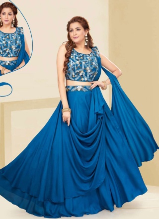 Embroidered Silk Designer A Line Lehenga Choli in Blue