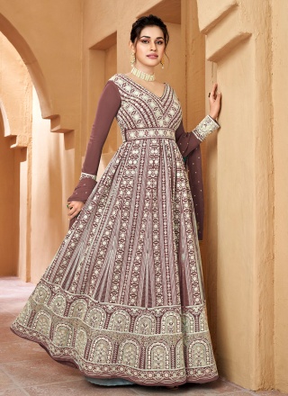 Enchanting Brown Georgette Trendy Gown