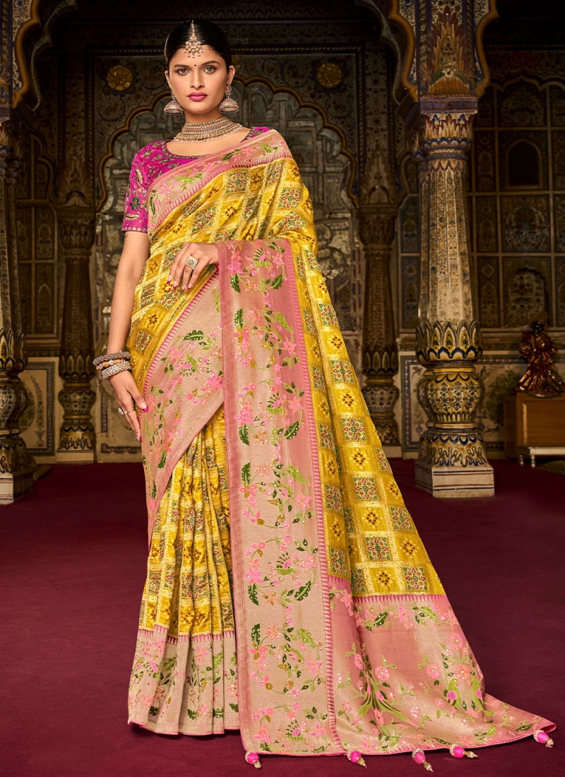 Enchanting Yellow Weaving Silk Trendy Saree