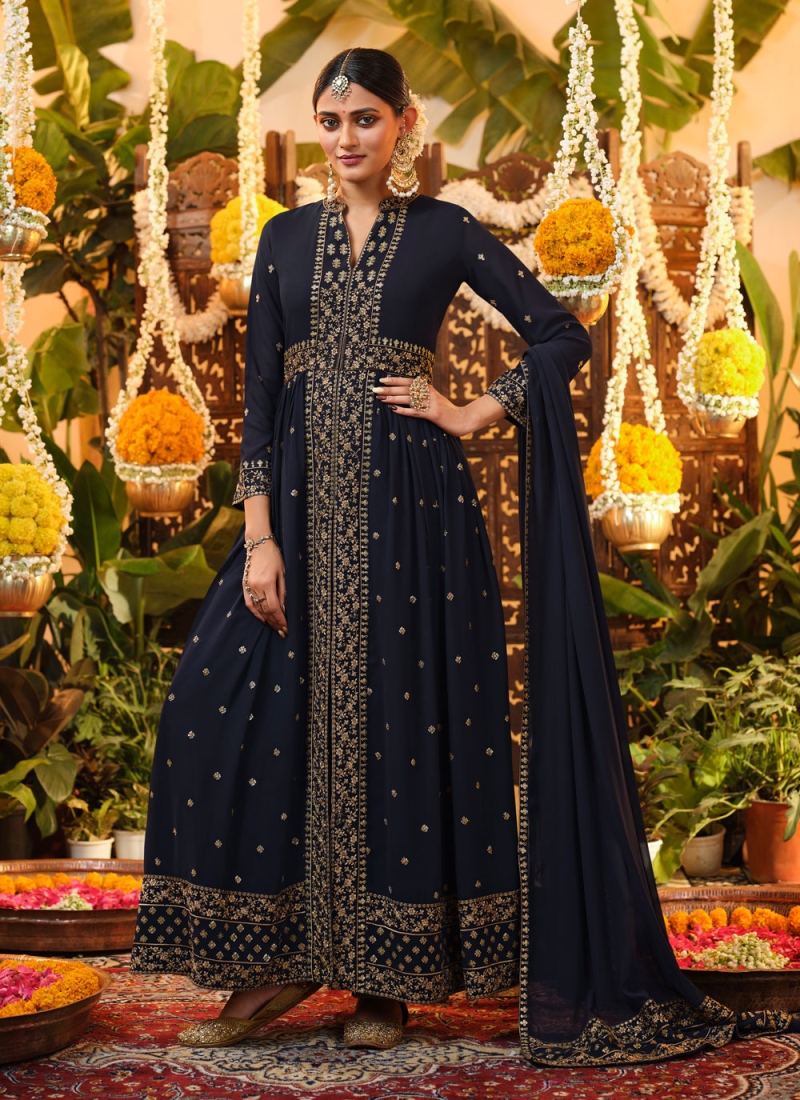 Energetic Georgette Navy Blue Salwar Suit