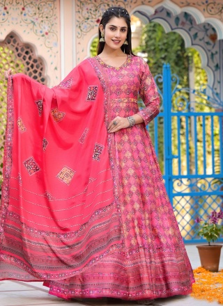 Energetic Handwork Pink Silk Readymade Gown