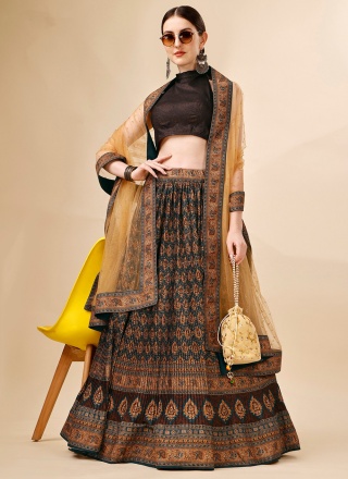 Energetic Printed Multi Colour Tussar Silk Long Choli Lehenga