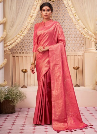 Engrossing Woven Kanjivaram Silk Pink Classic Saree