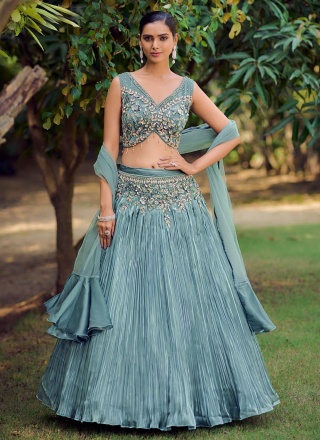 Enticing Sea Green Plain Readymade Lehenga Choli