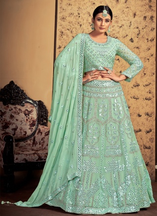 Enticing Sea Green Sangeet Readymade Lehenga Choli