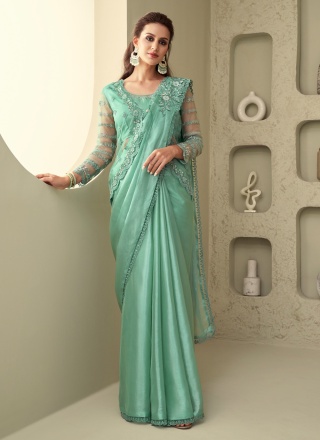 Entrancing Embroidered Silk Aqua Blue Contemporary Saree