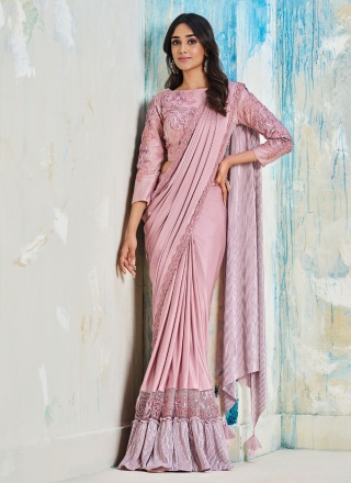 Entrancing Lycra Pink Lace Saree