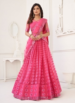 Entrancing Sequins Pink Net Designer Lehenga Choli