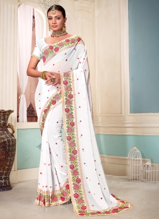 Epitome Embroidered Georgette White Classic Saree